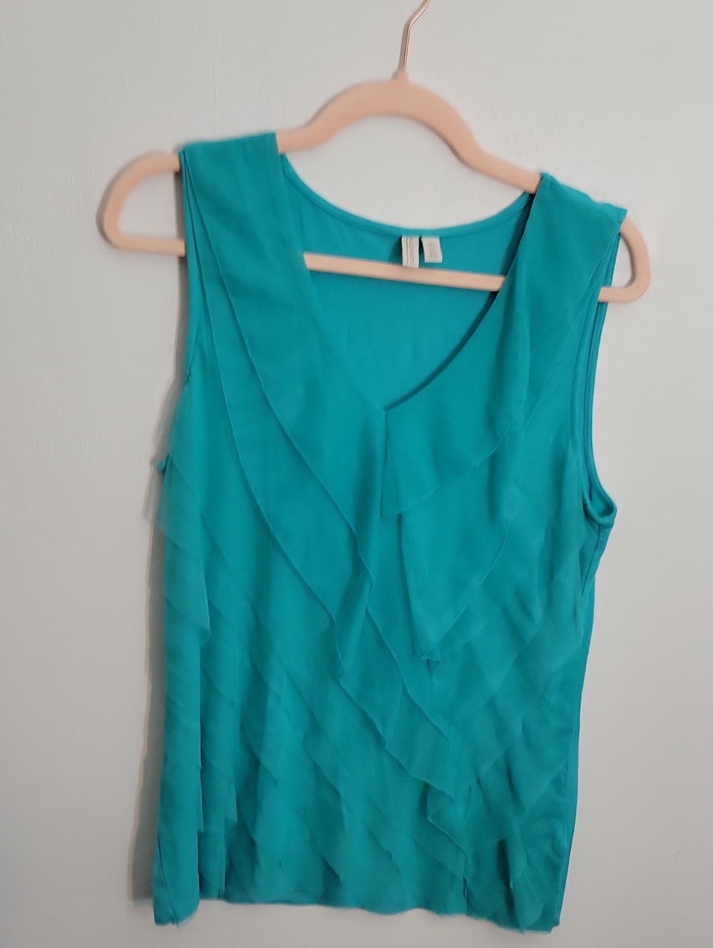 Madison Sleeveless Teal Ruffle V-Neck Top